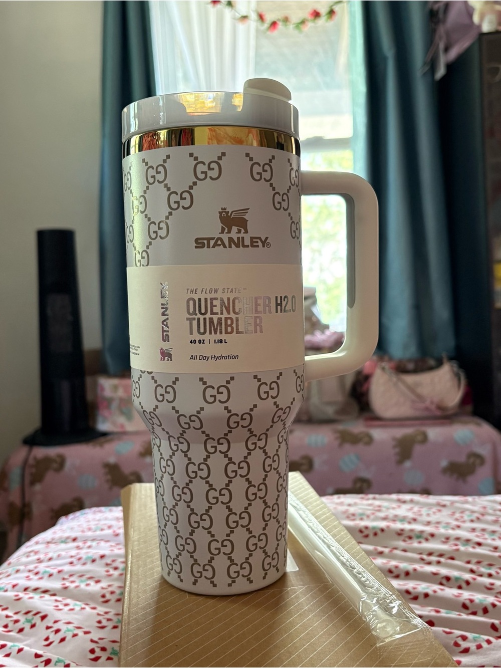 Stanley White Tumbler with Gold Accents